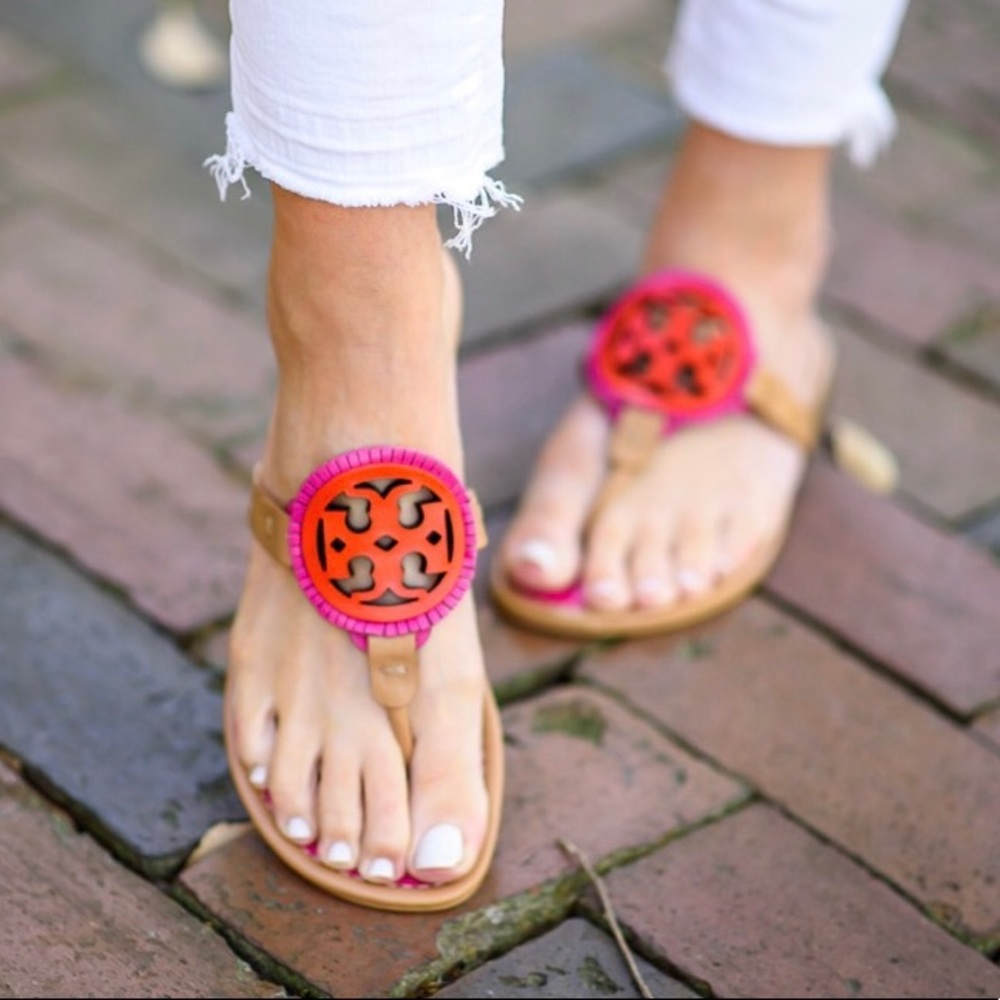 🎀Tory Burch fringe hibiscus Miller sandals 7